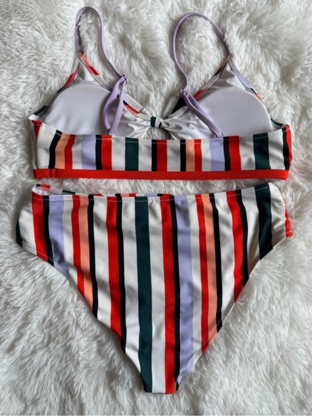 Retro Stripe High Waisted Bikini Set XL Colorblock Swimsuit